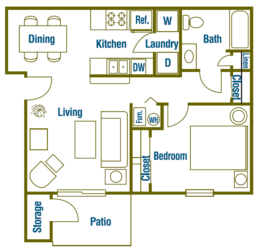 1 Bed 1.0 Bath Floor Plan